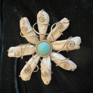 Huge Fresh Water Pearl ring, wrapped with silver design…..size 6.5